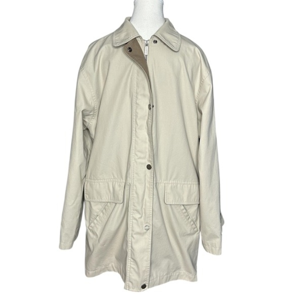 London Fog Woman's Classic Tan Khaki Choir Mid Length Trench Coat Jacket‎ Size L